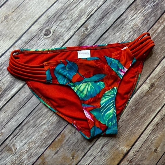 Xhilaration Swim Small Women's Bikini Bottoms Bathing Suit Swimsuit Red Tropical - Picture 7 of 9